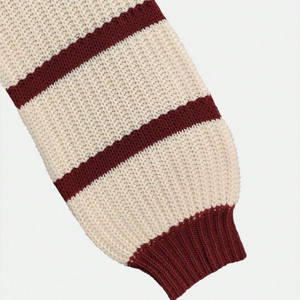 Red And White Casual Colorblock Women's Striped Loose Pullover Sweater - Picture 10 of 11